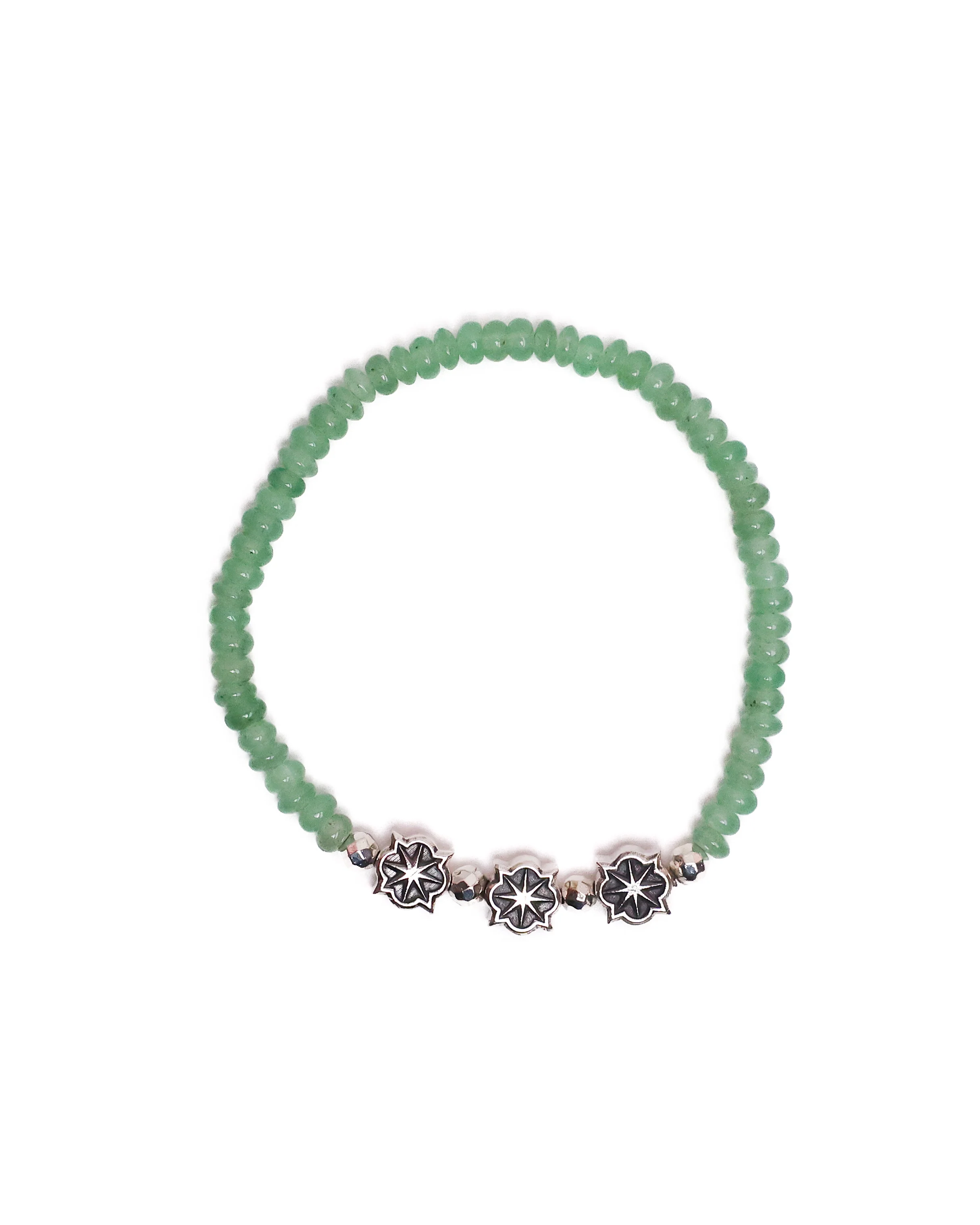 Rose Star Beaded Bracelet (Silver 925/Green Jade)