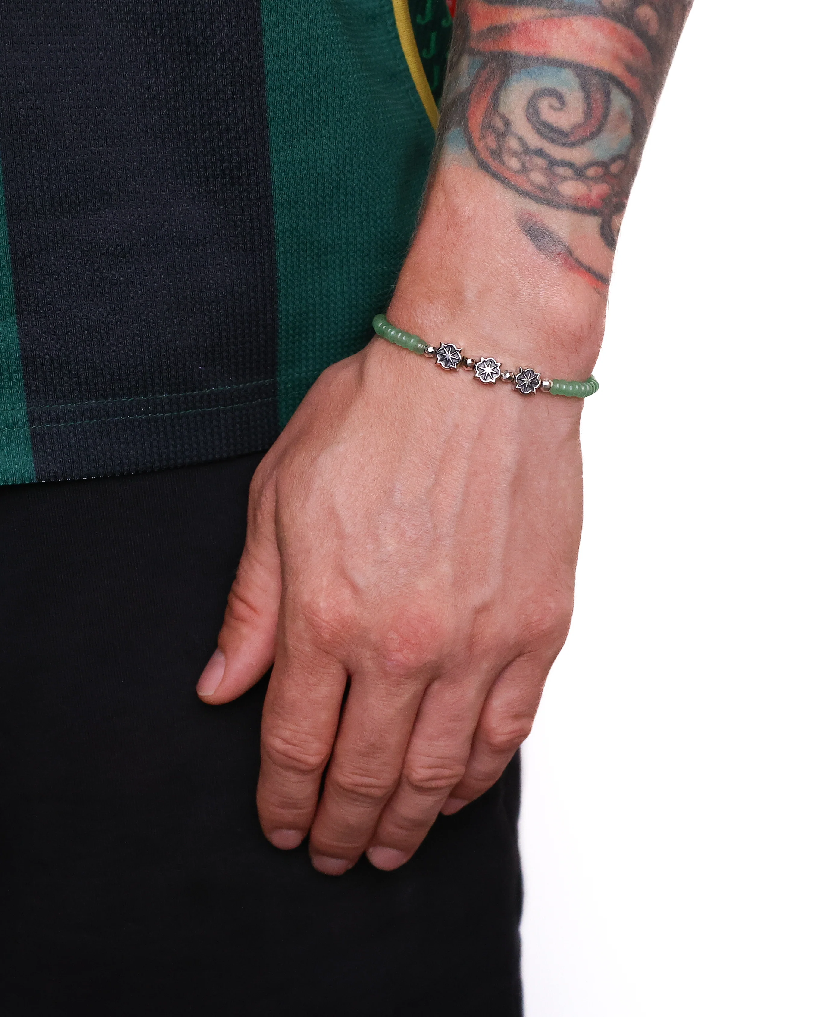 Rose Star Beaded Bracelet (Silver 925/Green Jade) - Image 2
