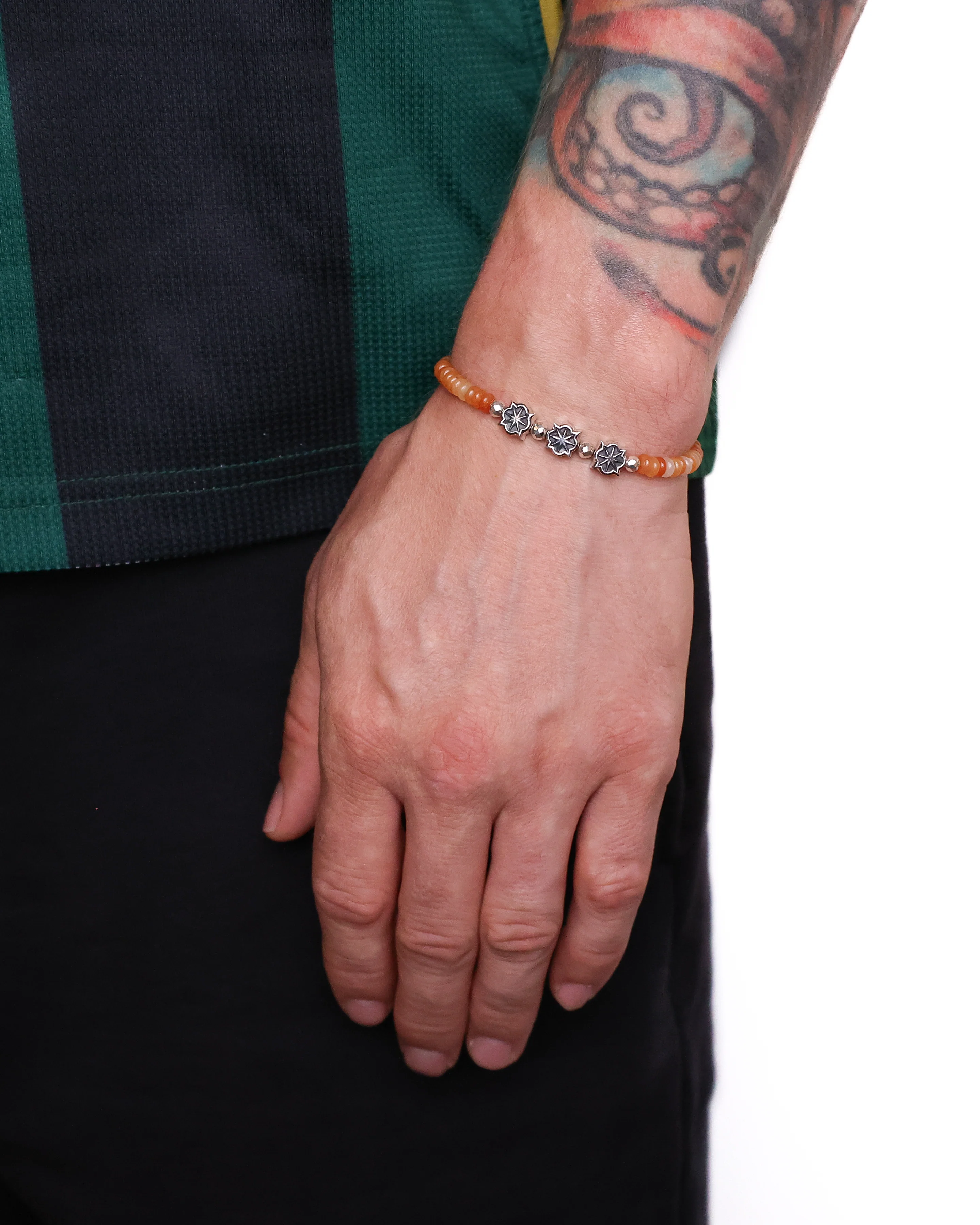 Rose Star Beaded Bracelet (Silver 925/Orange Agate) - Image 2